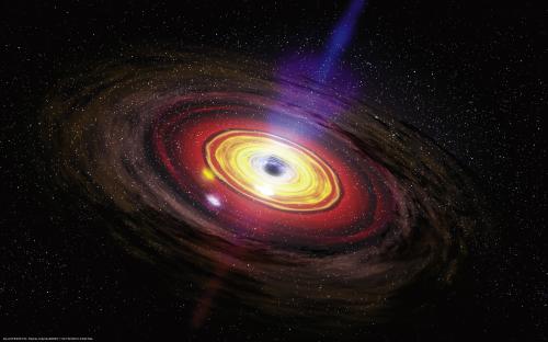 An artist’s conception of a black hole generating a jet. Two million years ago the supermassive black hole at the center of our galaxy was 100 million times more powerful than it is today. Credit: NASA/Dana Berry/SkyWorks Digital Read more at: http://phys.org/news/2013-09-dating-galaxy-dormant-volcano.html#jCp